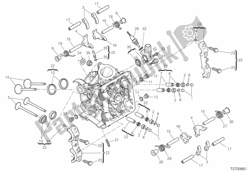 Alle onderdelen voor de Horizontale Cilinderkop van de Ducati Multistrada 950 S Thailand 2019